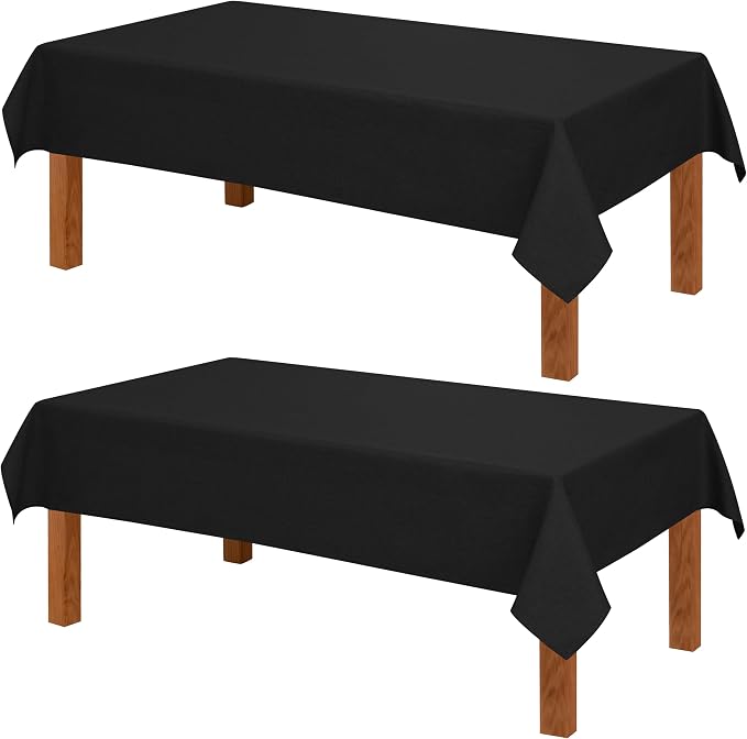 Hiasan 2 Pack Faux Linen Rectangle Tablecloth - Wrinkle and Stain Resistant Washable Table Cloth for Kitchen Dining Room Holiday Table Cover for Party Dinner, Black, 60 x 102 Inch