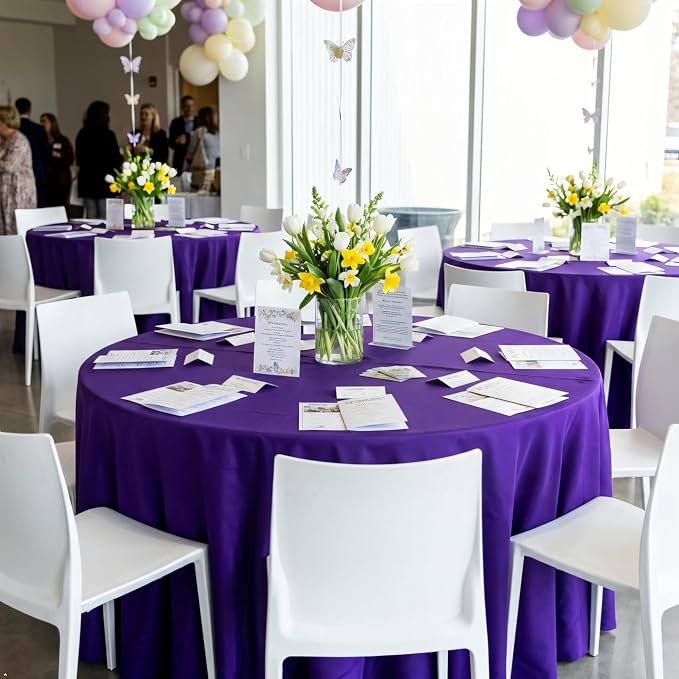 8 Pack Round Tablecloth 120 Inch Cloth Purple Tablecloth for Round Tables, Washable Polyester Table Cloth Stain and Wrinkle Resistant Decorative Table Cover for Wedding Party Dining Banquet