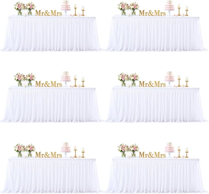 White Table Cloth 6 Foot Rectangle Spandex Table Covers 6ft Fitted Tulle Tablecloth Rectangular Desk Skirt Stretch Table Cloths Covers Party Banquet Birthday Baby Shower Wedding Table Cloth, 6 Pack