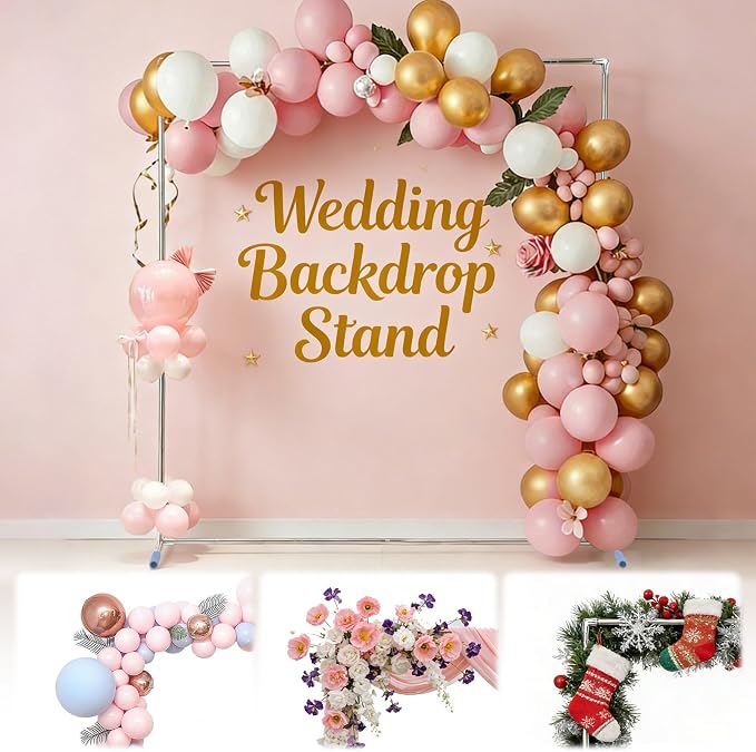 HOME RIGHT Arch Backdrop Stand,7x4 FT Metal Wedding Square Backdrop Stands for Ceremony Square Stainless Steel Backdrop Stand for Parties,Wedding,Birthday,Anniversary,Baby Shower,Garden Decoratip