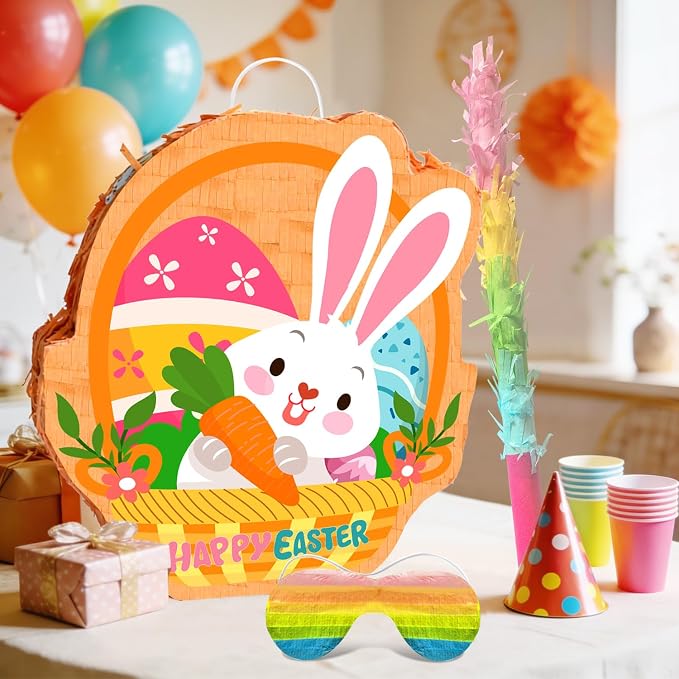 Happy Easter Pinata, 13.8'' x 16'' Spring Party Piñata Bunny Egg Piñata for Spring Easter Party Decorations Supplies