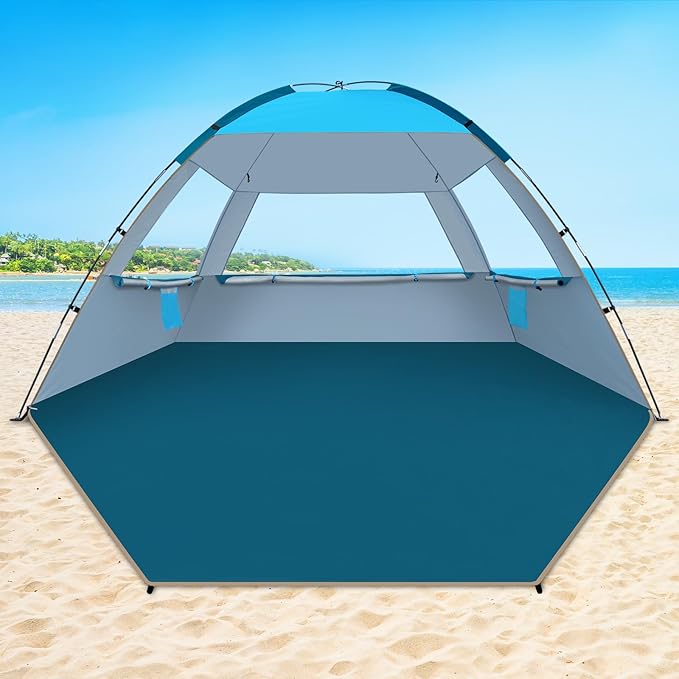 COMMOUDS Beach Tent Sun Shelter for 3/4/6/8 Person, UPF 50+ UV Protection Beach Shade Canopy Tent, Lightweight, Easy Set Up and Carry
