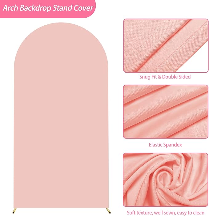 Putros Arch Backdrop Stand and Cover Set, 6.6ft, Gold Arch Stand with Pale Pink Cover, Metal Arched Background Frame for Wedding, Birthday Party, Baby Shower, Photography Decoration