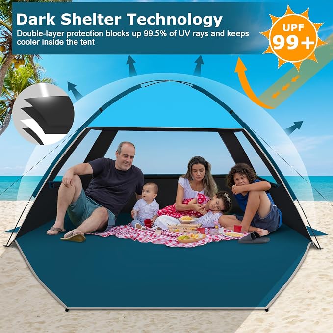 COMMOUDS Beach Tent Sun Shelter for 3/4/6/8 Person, UPF 50+ UV Protection Beach Shade Canopy Tent, Lightweight, Easy Set Up and Carry