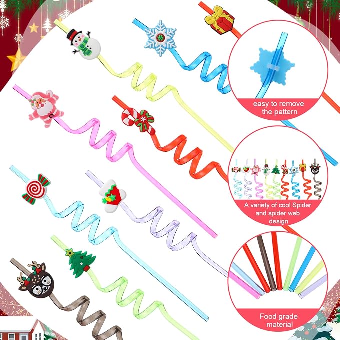 Maxcheck 24 Sets 16 oz Christmas Party Favors Goodie Cups with Colorful Lids and Straws for Birthday Decorations Reusable Plastic Candy Cups Bulk Plastic Straws for Birthday Party Celebration Gifts