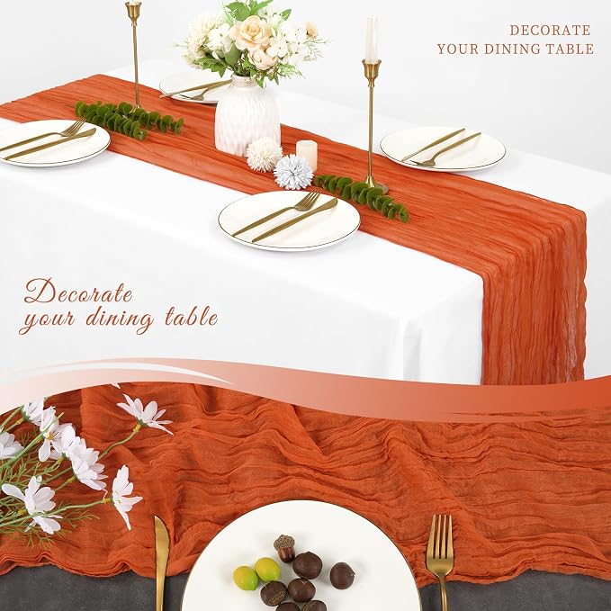 20 Pack Cheesecloth Table Runner 17 x 108 inch Long Boho Gauze Table Runners Semi Sheer Table Runner for Wedding Decor, Baby Shower, Birthday Party, Banquet (Orange)