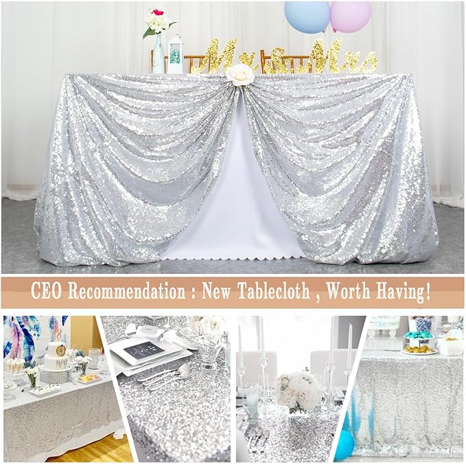 ShiDianYi Select Your Sale 84''108''Silver Sequin Tablecloth, Wedding, Bling, Event, Decor, Sparkle, Party -m1020 (84x108-Inch)