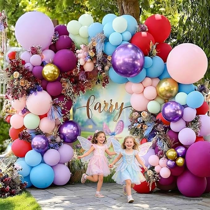 Pink Blue Purple Balloon Arch Double Stuffed Baby Blue Purple Red Balloons Pastel Purple Pink Gold Latex Balloon Garland kit for Baby Shower Birthday Princess Hawaii Party Decorations