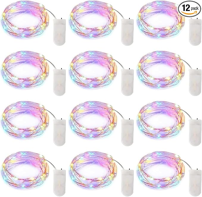 Brightown 12 Pack Easter Day Pastel LED Fairy Lights Battery Operated - Waterproof Silver Wire 7 ft 20 LED Firefly Lights for Easter Day Decor DIY Craft Party Bedroom