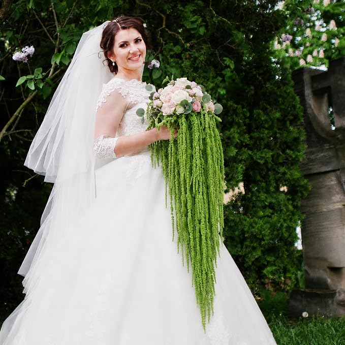 Suncalla 36 Pcs Green Spring Natural Dried Amaranthus Hanging Flowers Amaranthus Artificial Flowers for Wedding Arch Bouquet Floral Garland Wall Home Decoration (23 Inch)