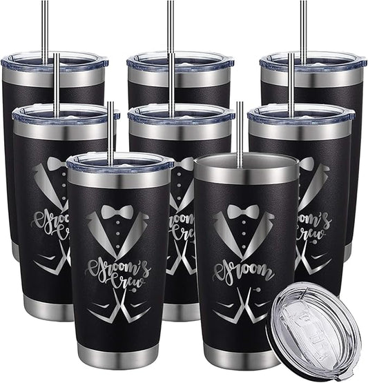 TEAM GROOM Groomsmen Gifts Tumblers with Lid and Straw 8 Pcs Bachelor Party Gifts Groomsmen Cups（Groom's Crew）