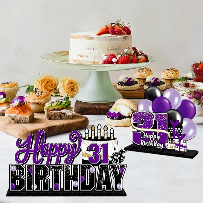 LINGTEER Happy 31st Birthday Purple Acrylic Table Topper Centerpieces Set - Cheers to 31 Years Old Birthday 31st Bday Party Gift Decorations.