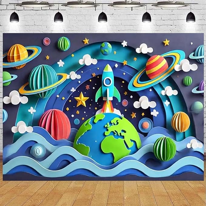 Galaxy Planet Party Photo Backdrop Space Happy Birthday Photography Background for Kids Boys Birthday Celebrations Party Decorations Solar System Planets Galaxy Banner(C, 9x6feet)