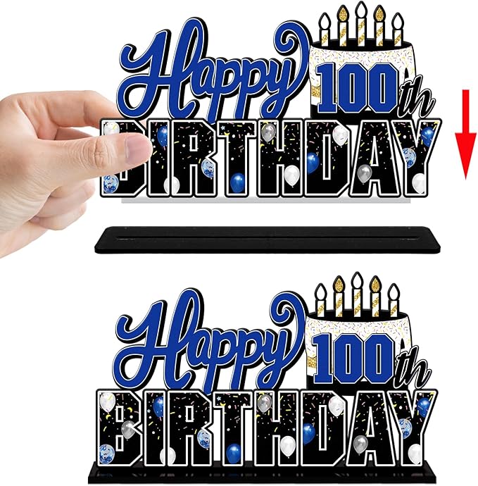 LINGTEER Happy 100th Birthday Blue Acrylic Table Topper Centerpieces Set - Cheers to 100 Years Old Birthday 100th Bday Party Gift Decorations.