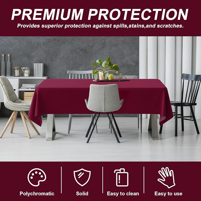 54IN X 320FT Plastic Table Cover Roll with Cutter Box, Cut to Size Plastic Table Cloths for Parties, Birthday, Disposable Tablecloth Roll for All Shape Tables (Burgundy, 54 Inch X 320 Feet)