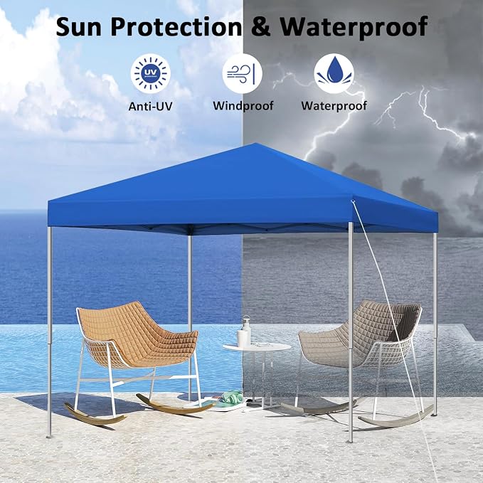 10x10 ft Pop Up Canopy Tent, Easy Up Instant Outdoor Canopy, Straight Legs, Wheeled Carry Bag - Blue