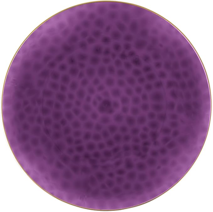 PLASTICPRO 30 Pack Hammered Plastic Plates Heavyweight Disposable Plastic Plates Elegant Translucent Purple Hammered Platsic Party Dishes with Gold Rim (Hamered Purple With Gold Rim, 9'' INCH PLATES)