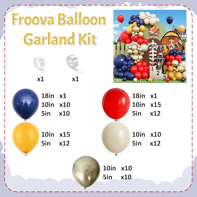 Graduation Balloon Arch Kit, 120pcs Red Retro Navy Blue Yellow White Sand Metallic Gold Baseball Balloon Arch Garland for 2025 Graduation Birthday Boys Sports Football Baby Shower Party Decorations