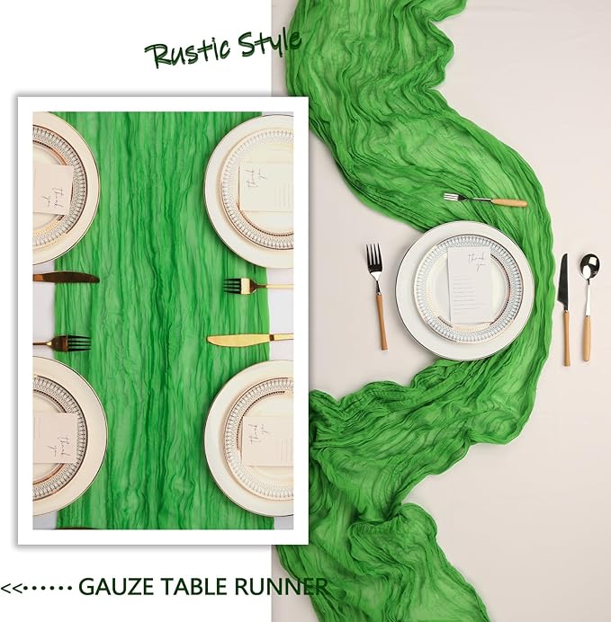 6 Pack Green Cheesecloth Table Runner 10Ft Spring Gauze Cheese Cloth Table Runner 35x120 Inch Boho Sheer Rustic Fabric for Party Decor Baby Shower Wedding Holiday Decorations