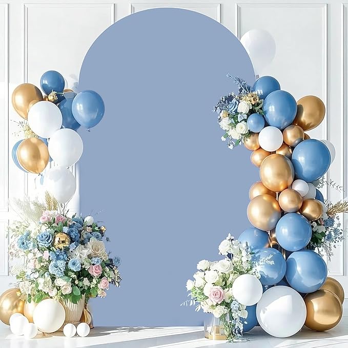 FANPROMS Dusty Blue Arch Cover 7.2FT Spandex Fitted Arch Backdrop Cover Chiara Backdrop Covers for Round Top Arched Frame Balloon Arch Stand Covers Fabric for Baby Shower Party Ceremony Decoration