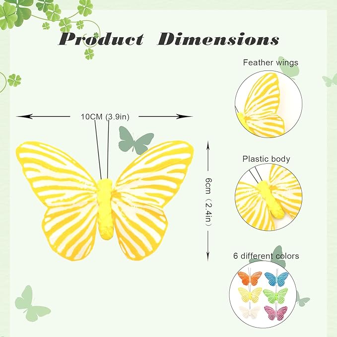 12PCS Butterflies Magnets Decoration Handmade Butterfly Ornaments 3D Feather Butterflies Decor mariposas para decorar for Bouquet Birthday Party Home Decoration - - 4" Zebra Butterfly kit (1103M)