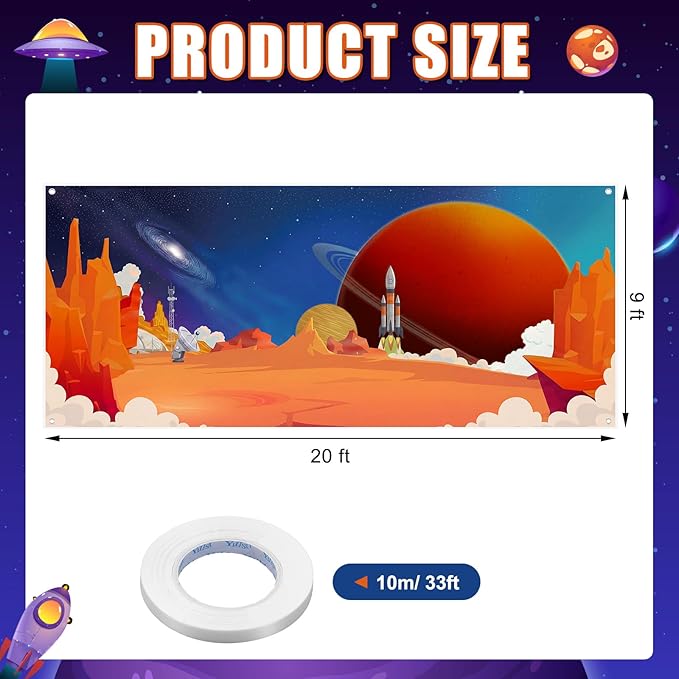 9 x 20 ft 2026 Vbs Backdrop Decoration Vbs Universe Space Galaxy Moon and Rocket Background Vacation Bible School Backdrop for Classroom Party Summer Cap Photo Booth Prop Church Outer Space Background
