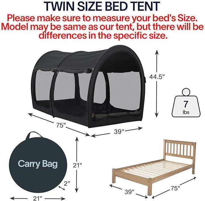 LEEDOR® Bed Tent Dream Tent Bed Canopy Shelter Cabin Sleeping Tent Indoor Pop Up Privacy Warm Breathable Mosquito Mesh Twin/Full/Queen for Kids and Adult (Mattress Not Included)