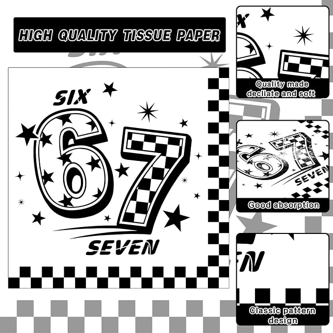 170Pcs 6 7 Birthday Decorations, Black White Checkered Themed Disposable Table Cover, and I Was 6 Now I'm 7 Seven Birthday Theme Party Tableware Set For 24 Guests