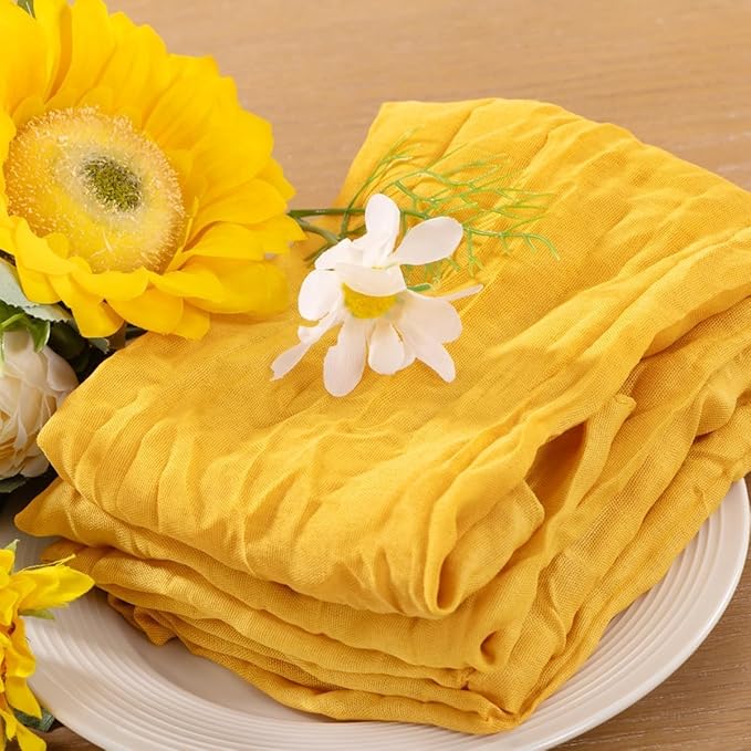 25pcs Gold Cheesecloth Napkins Spring Washable Boho Rustic Gauze Table Cloth Napkins Bulk 21x21 Inches for Wedding Party Bridal Baby Shower Birthday Table Decor