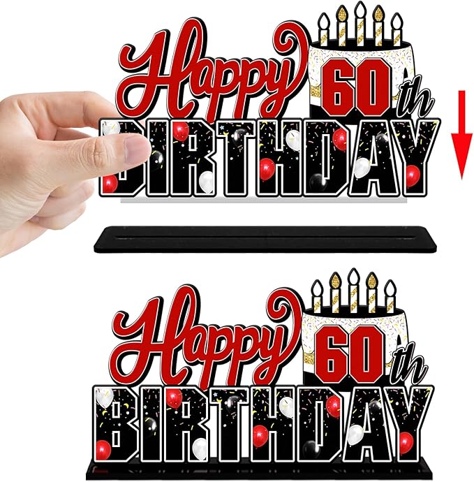 LINGTEER Happy 60th Birthday Red Acrylic Table Topper Centerpieces Set - Cheers to Sixty Years Old Birthday 60th Bday Party Gift Decorations.