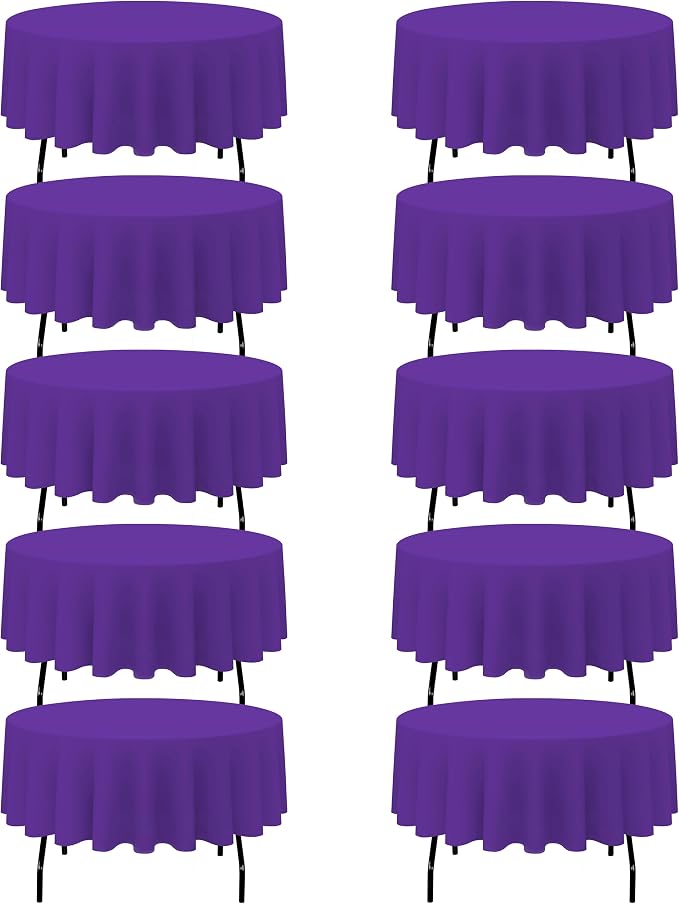BRILLMAX 10 Pack Purple Round Tablecloths 90 Inch for 60” Tables - 150 GSM Polyester Fabric, 15" Standard Drop, Water, Stain & Wrinkle Resistant Cloth Cover for Wedding Reception Banquet Dining