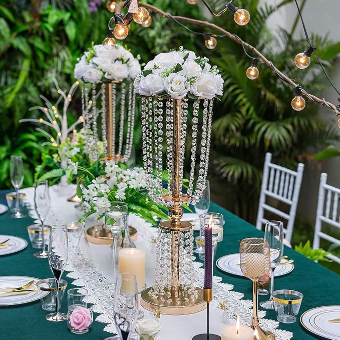 NUPTIO 10 Pcs 23.75 inches Gold Vases for Centerpieces Tall Crystal Metal Vase Flower Stand Holders Wedding Centerpiece Chandelier for Reception Tables Wedding Supplies