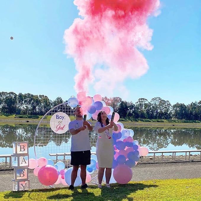 Girl Gender Reval Powder Cannon Pink, DOUKEE Pink Powder Only Smoke Cannon Smoke Popper for Gender Reveal, Baby Shower Party, 2PK
