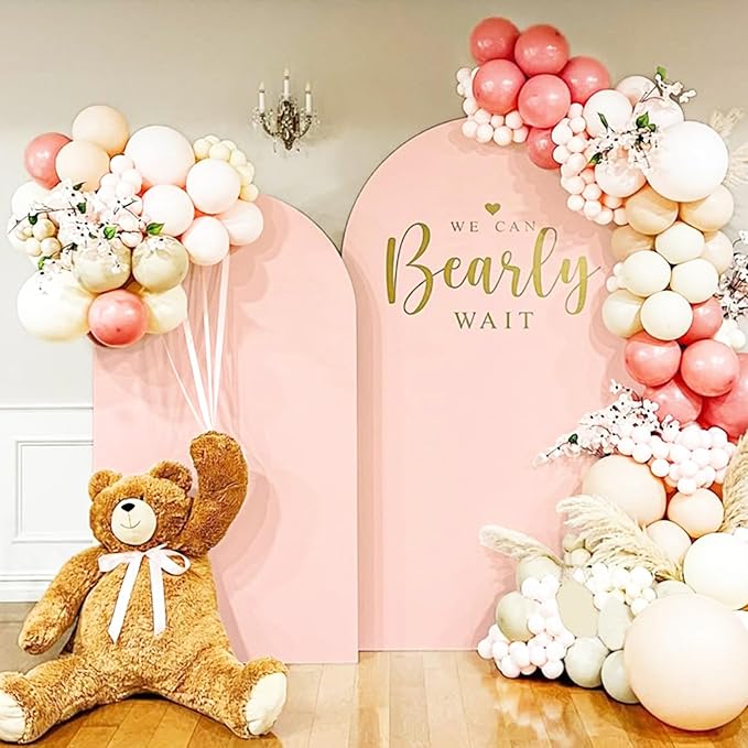 Set of 2 Wedding Arch Cover 2-Sided Round Top Spandex Fitted Arch Backdrop Cover for Birthday Party Baby Shower Wedding Arch Stand Decor（7.2FT, 6.6FT, Light Pink）