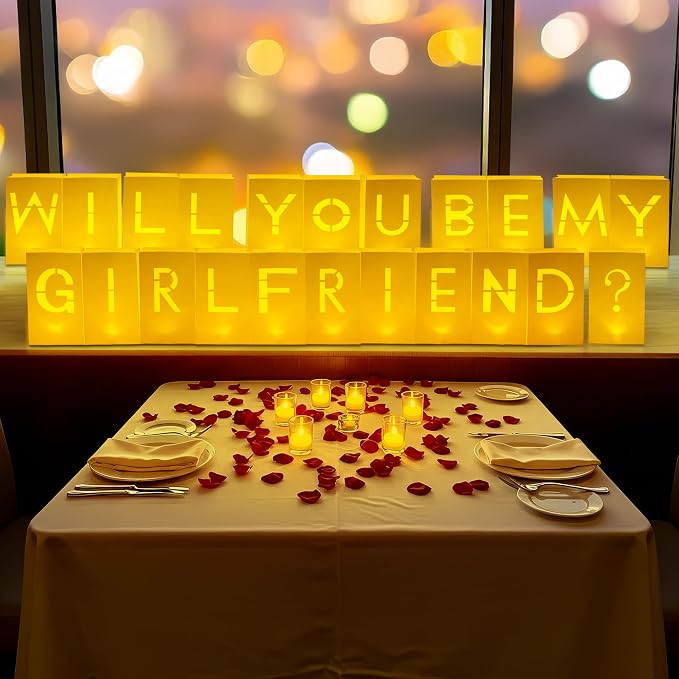 Will You Be My Girlfriend Light up Letters - Luminary Paper Bag for Proposal Decoration Romantic Special Night Decor