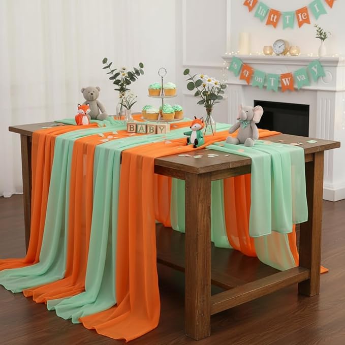 Boao 6 Pcs Cutie Baby Shower Party Decorations Table Runner Cloth 10ft Boho Sheer Rustic Fabric for Wedding Birthday Party Baby Bridal Shower Graduation Dawn Sunset Decor