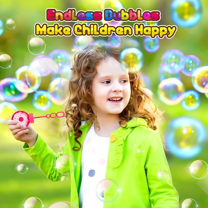 Winrayk Donut Bubble Wands for Kids Party Favors, 24 Large Bubbles Bulk, Carnival Prizes Easter Goody Bag Stuffers Pinata Filler Birthday Gift, Girls Boys Summer Beach Outdoor Toys Donut Party Favors