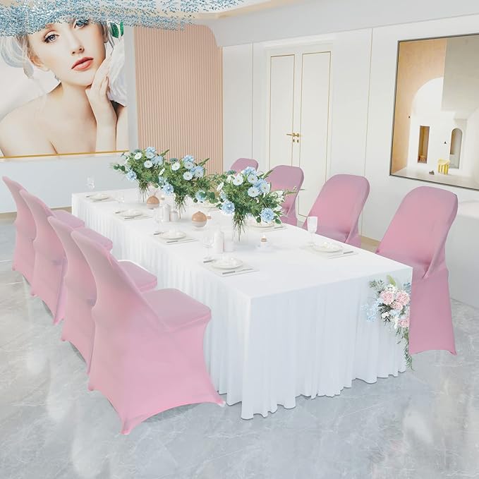 HAINARverS Folding Chair Covers for Wedding, 10pcs Stretch Spandex Washable Fabric Chair Cover, Decoration Chair Cover for Wedding, Party, Banquet, Birthday, Conference, Event(Pink, 10 PCS)