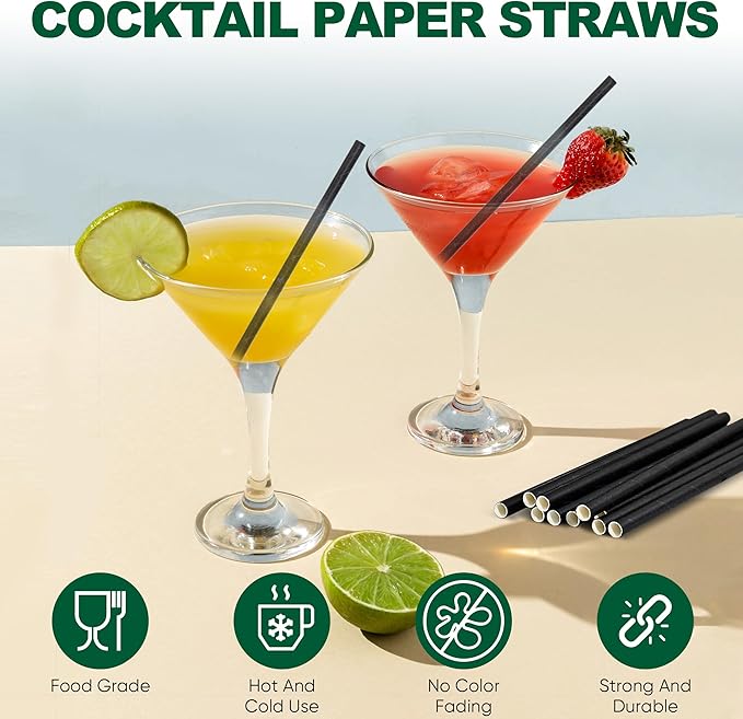 5 inch Disposable Black Paper Cocktail Straws Bulk (Case of 4,000 ct.) - for Cocktail, Coffee, Short Drinks, Bars, Restaurants