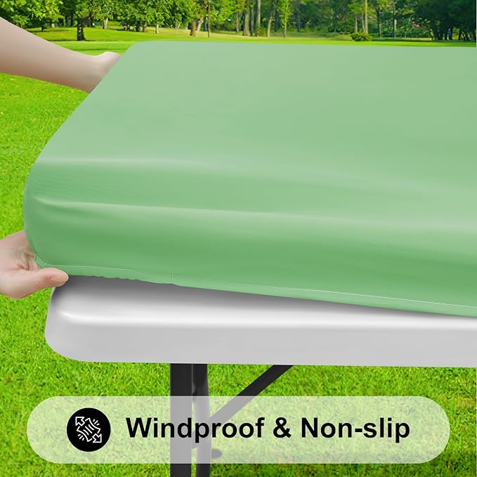 Smiry 3 Pack Rectangle Table Cloth, Elastic Fitted Flannel Backed Vinyl Tablecloths for 6ft Folding Tables, Waterproof Wipeable Table Covers for Outdoor, Camping and Picnic (Sage Green, 30"x72")