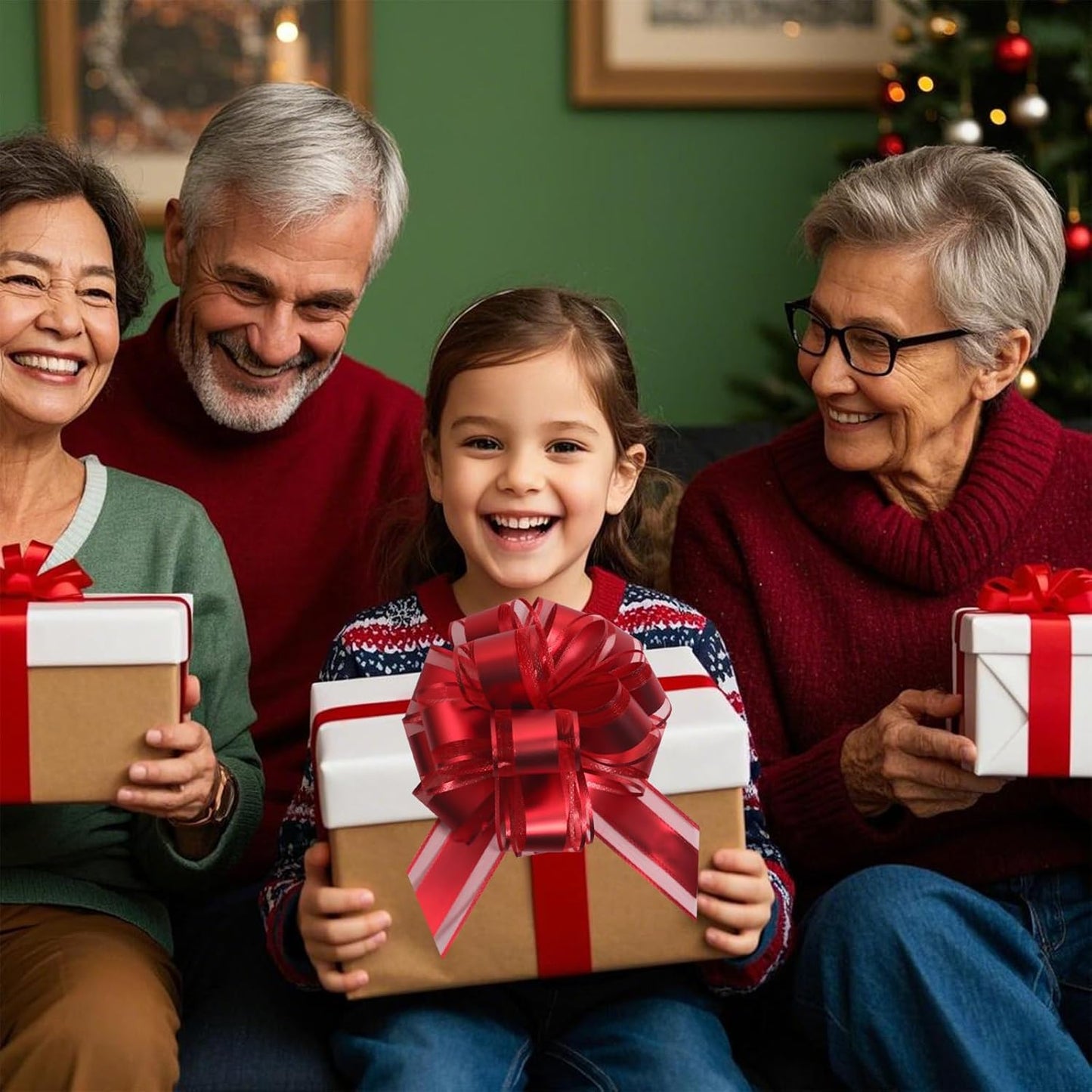 6 PCS 6 Inch Organza Red Pull Bows - Perfect for Gift Wrapping, Wedding Decor, Car Bows, Birthday Parties, Christmas, and Valentine's Day