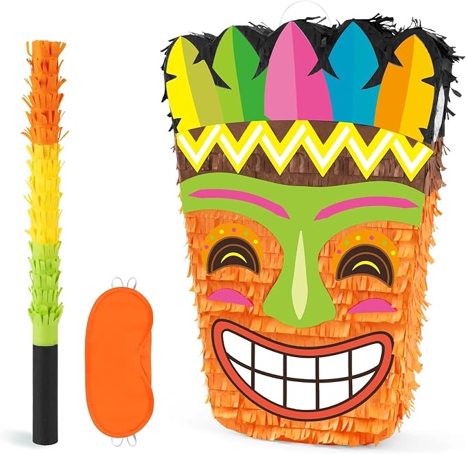 Wernnsai Tropical Hawaii Piata with Blindfold and Bat for Girls & Boys - Hawaiian Luau Themed Party Decoration