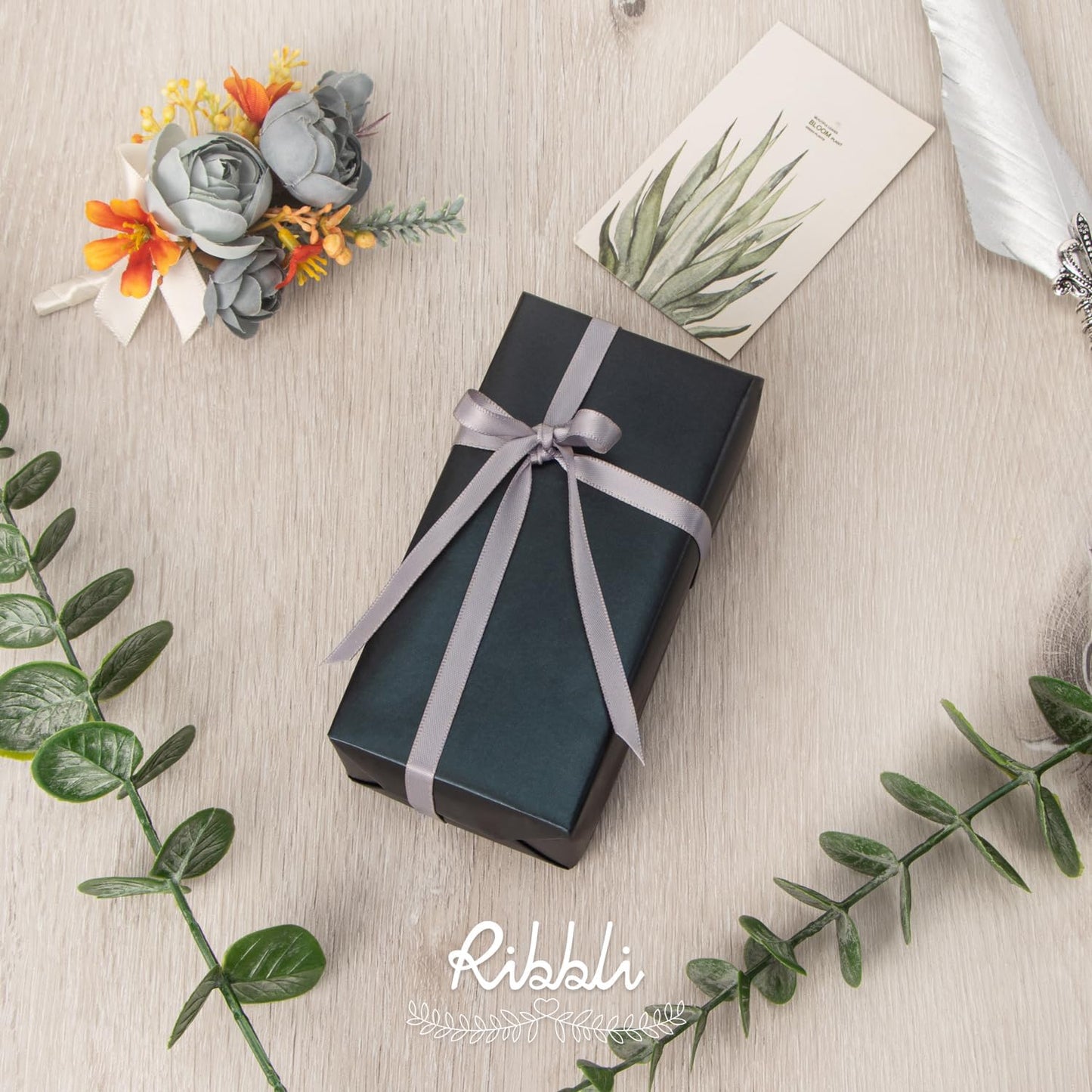 Ribbli Double Faced Silver Satin Ribbon,1/4” x Continuous 25 Yards,Use for Bows Bouquet,Gift Wrapping,Floral Arrangement