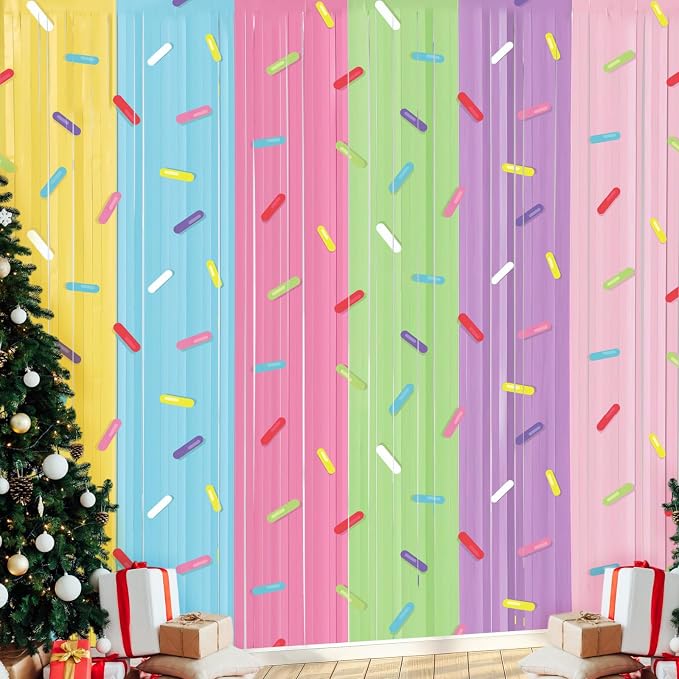 Blosssound 2 Packs Donut Party Decorations 3.3 x 6.6 ft Going Away Party Decorations Donut Sprinkle Foil Fringe Curtain Ice Cream Tinsel Streamers for Goodbye Birthday Baby Shower Sweet Shop Decor