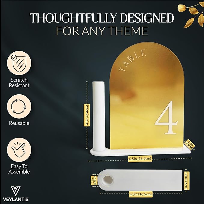 Table Numbers 1-20 - Number Holders For Wedding Reception , Gold Acrylic Sign Stands , Stand Signs Holder , Events And Restaurant Tables , Party With Wine Cards , Elegant at Event , Boho
