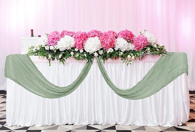 24 Pack Cheesecloth Table Runner 20 x 120 inch Cheese Cloth Table Runner Bulk,Romantic Boho Sheer Gauze Fabric Table Runners for Wedding Reception,Party,Bridal Shower Table Decor(Sage Green)