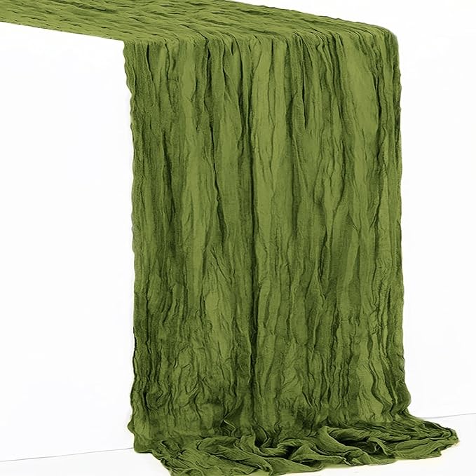 6 Pack Olive Green Cheesecloth Table Runner 35x120 Inch 10Ft Rustic Gauze Cheese Cloth Table Runner Sheer Cheesecloth Table Runners for Wedding Party Bridal Shower Decoration