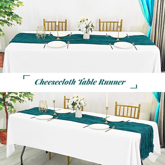 Showgeous 10 Pack Teal Cheesecloth Table Runner Gauze Table Runner 10FT Long Semi-Sheer Table Runner Boho or Rustic Wedding Table Decor for Wedding Decor Arch Draping Bridal Shower Holiday Party