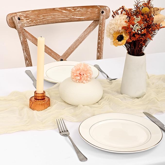 24 Pack Ivory Cheesecloth Table Runner 120 inch Fall Thanksgiving Boho Cream Rustic Gauze Farmhouse 10FT Cheese Cloth Runner for Baby Shower Wedding Party Holiday Home Decor