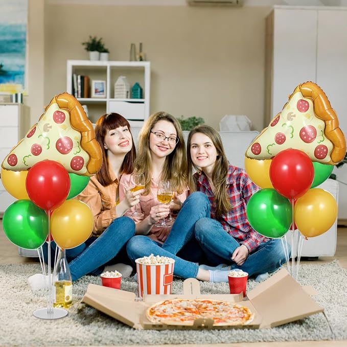 Pizzas Party Balloons Stand Kit 2 Sets with 2 Pizzas Slice Foil Balloons Pizza Themed Birthday Balloon Centerpiece for Tables for Picnic Pizza Party Supplies Baby Shower Picnic Themed Decorations